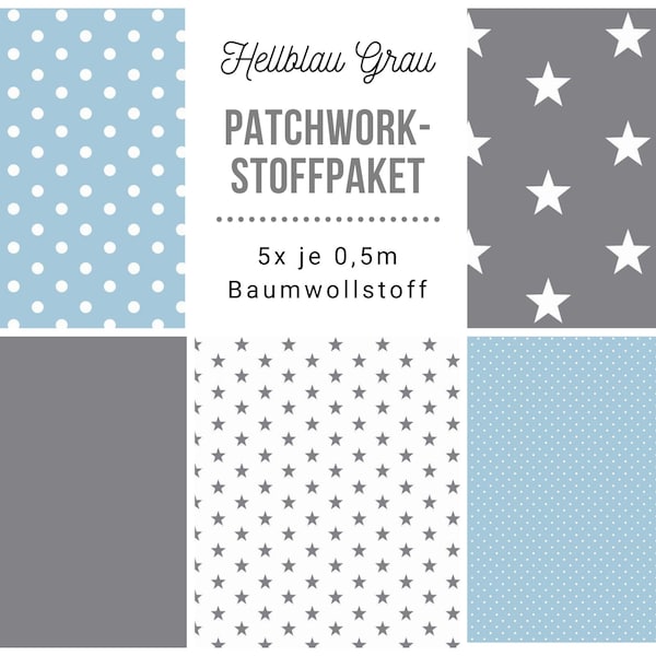 Stoffpaket Patchwork Baumwollstoffe 5 x (50x148cm) DIY Hellblau Grau