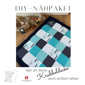 Nähpaket * Patchworkdecke nähen * DIY * Krabbeldecke * Patchwork Stoffe * Babydecke * Patchworkstoffe * Autos Blau Türkis