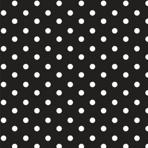 May include: A black and white polka dot pattern. The background is black and the dots are white.