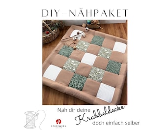 Nähpaket * Patchworkdecke * DIY * Waffelpiqué * Krabbeldecke * Patchwork Stoffe  *Babydecke * Fuchs Sand Salbei