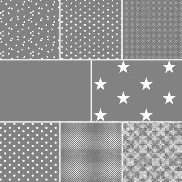7,98EUR/m Baumwollstoffe Meterware grau - Punkte Sterne Streifen Anker uni