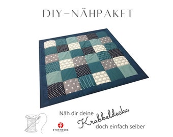 Nähpaket * Patchworkdecke nähen * DIY * Krabbeldecke * Patchwork Stoffe * Babydecke * Patchworkstoffe * Elefant Petrol