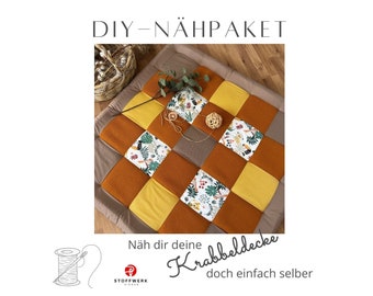 Nähpaket * Patchworkdecke * DIY * Waffelpiqué * Krabbeldecke * Patchwork Stoffe  * Safari Senfgelb Curry