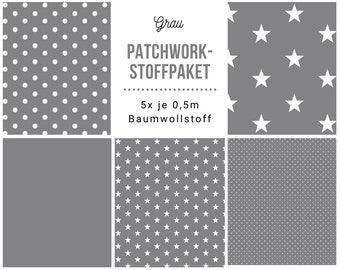 Stoffpaket Patchwork Baumwollstoffe 5 x (50x148cm) DIY grau