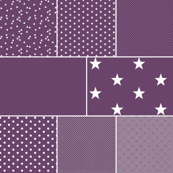 6,65EUR/m2 Baumwollstoffe Meterware violett - Punkte Sterne Streifen Anker uni