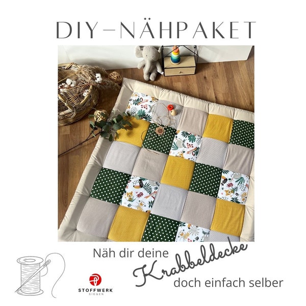 Nähpaket * Patchworkdecke * DIY * Krabbeldecke * Babydecke * Savanne Gelb Grün Sand