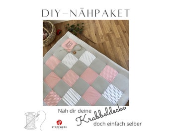 Nähpaket * Patchworkdecke * DIY * Waffelpiqué * Krabbeldecke * Patchwork Stoffe  *Babydecke * Sterne Rosa Grau