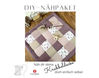 Nähpaket * Patchworkdecke * DIY * Krabbeldecke * Patchwork Stoffe  *Babydecke * Rehe Pastell Lilac