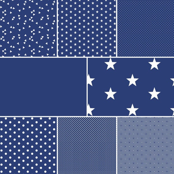6,65EUR/m2 Baumwollstoffe Meterware royal blau - Punkte Sterne Streifen Anker uni
