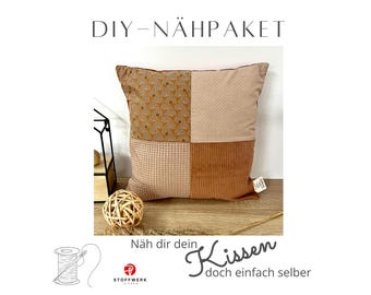 Nähpaket * Kissen nähen * DIY * Kissen * Patchwork Stoffe * Patchworkstoffe * Waldtiere Grau-Braun