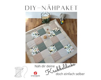 Nähpaket * Patchworkdecke * DIY * Krabbeldecke * Patchwork Stoffe  *Babydecke * Dschungel Sand Salbei