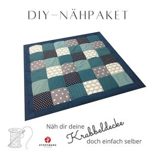 Nähpaket * Patchworkdecke nähen * DIY * Krabbeldecke * Patchwork Stoffe * Babydecke * Patchworkstoffe * Elefant Petrol