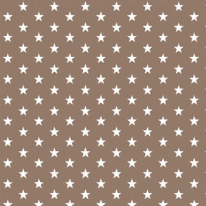 May include: A seamless pattern of white stars on a brown background.