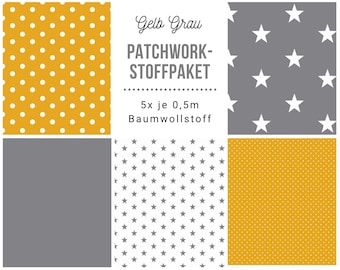 7,99 Euro / Meter Stoffpaket Patchwork Baumwollstoffe 5 x (50 x 150 cm) DIY Gelb Grau