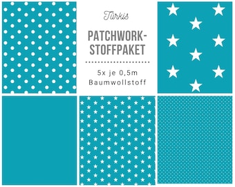 Stoffpaket Patchwork Baumwollstoffe 5 x (50x148cm) DIY türkis