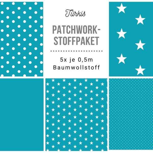 Stoffpaket Patchwork Baumwollstoffe 5 x (50x148cm) DIY türkis