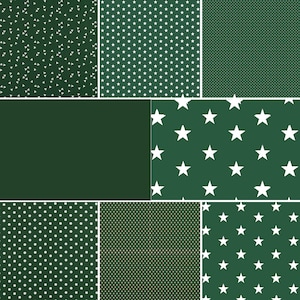 May include: A digital collage of nine green squares with different white patterns. The patterns include stars, dots, and triangles.