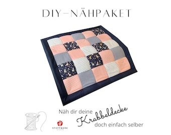 Nähpaket * Patchworkdecke nähen * DIY * Krabbeldecke * Patchwork Stoffe * Babydecke * Patchworkstoffe * Alpaka Blau Rosa