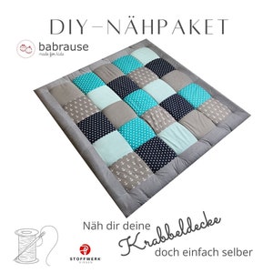 Nähpaket Patchworkdecke nähen DIY Krabbeldecke Patchwork Stoffe Babydecke Patchworkstoffe Patchwork Stoff türkis Anker Bild 1