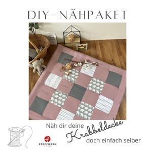 Nähpaket * Patchworkdecke * DIY * Waffelpiqué * Krabbeldecke * Patchwork Stoffe  *Babydecke * Elefant Flieder