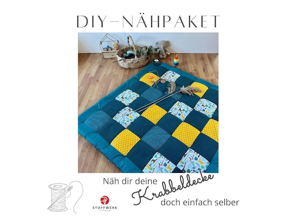 Nähpaket * Patchworkdecke * DIY * Waffelpiqué * Krabbeldecke * Patchwork Stoffe  *Babydecke * Dschungel Petrol