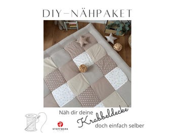 Nähpaket * Patchworkdecke * DIY * Krabbeldecke Blümchen Beige Creme