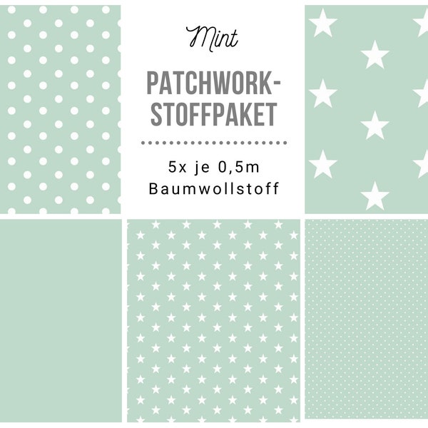 Stoffpaket Patchwork Baumwollstoffe 5 x (50x148cm) DIY mint