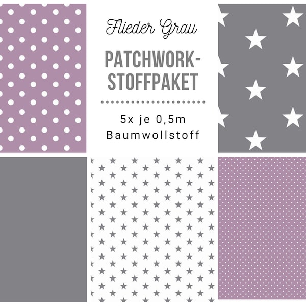 Stoffpaket Patchwork Baumwollstoffe 5 x (50x148cm) DIY Flieder Grau