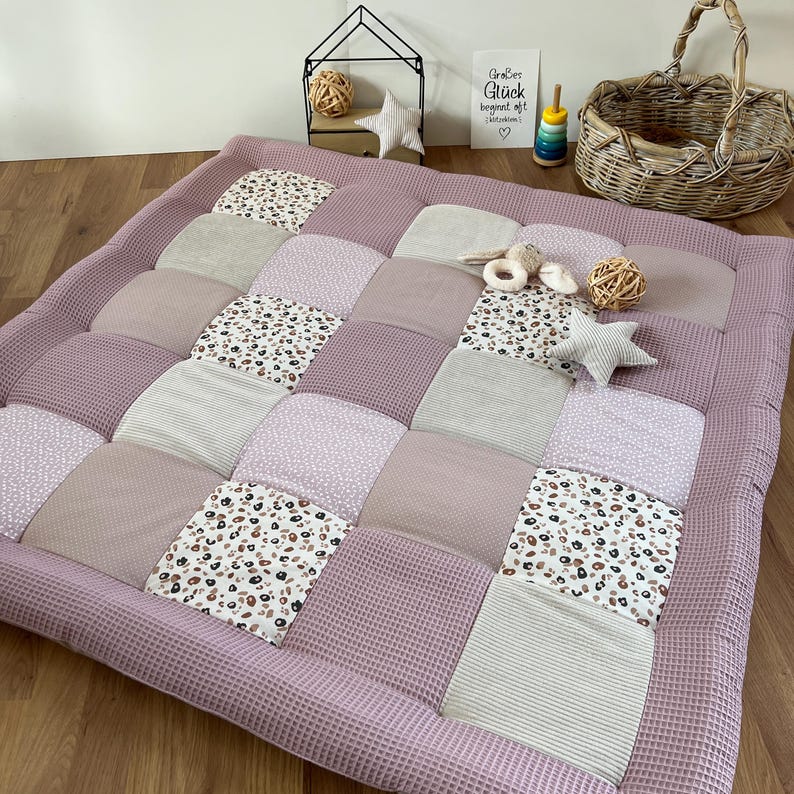 Nähpaket * Patchworkdecke * DIY * Krabbeldecke Blümchen Beige Creme image 2