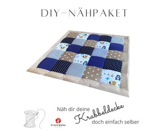 Nähpaket * Patchworkdecke nähen * DIY * Krabbeldecke * Patchwork Stoffe * Babydecke * Patchworkstoffe * Waldfreunde Blau