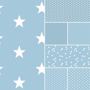 9,98EUR/m Baumwollstoffe Meterware hellblau - Punkte Sterne Streifen Anker uni