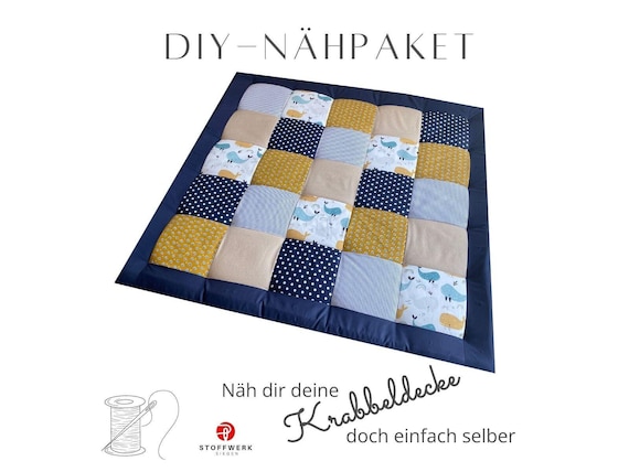 Nähpaket * Patchworkdecke * DIY * Krabbeldecke * Patchwork Stoffe  *Babydecke * Blauwale Senfgelb Navyblau