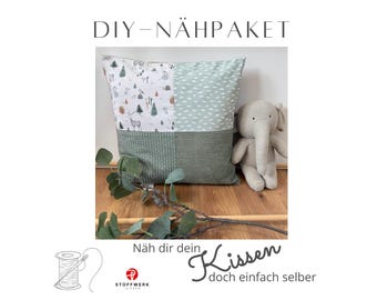 Nähpaket * Kissen nähen * DIY * Kissen * Patchwork Stoffe  * Für Näh-Anfänger * Skandi Waldtiere salbei grün