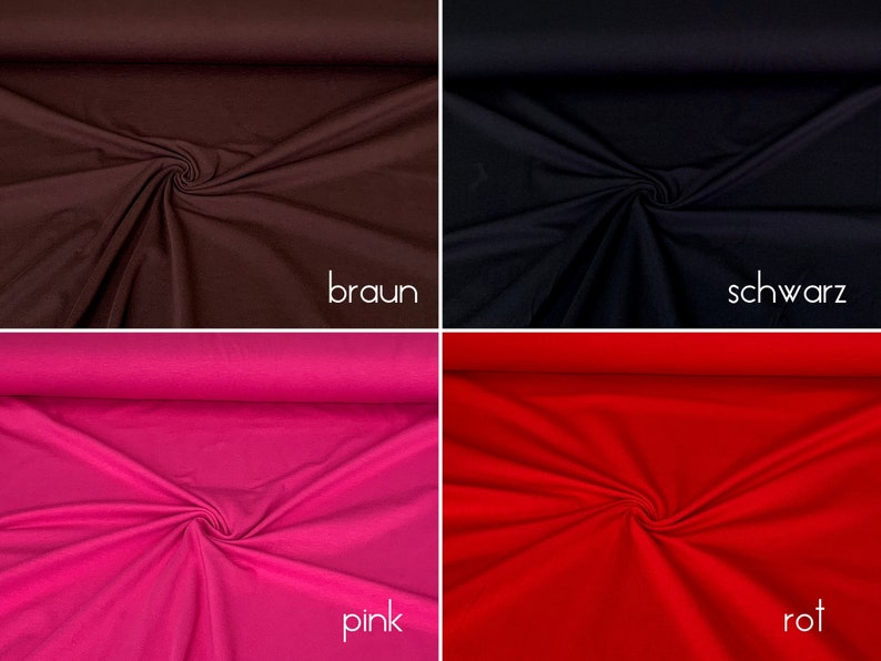 Puede incluir: Cuatro muestras de tela en diferentes colores: marr&oacute;n, negro, rosa y rojo. Las muestras est&aacute;n dispuestas en una cuadr&iacute;cula.