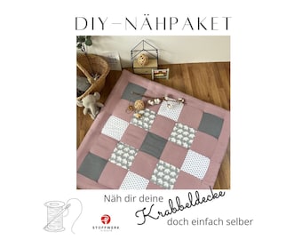 Nähpaket * Patchworkdecke * DIY * Waffelpiqué * Krabbeldecke * Patchwork Stoffe  *Babydecke * Elefant Flieder