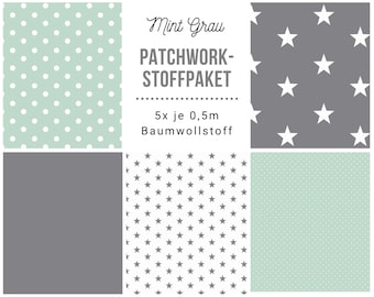 Stoffpaket Patchwork Baumwollstoffe 5 x (50x148cm) DIY Mint Grau
