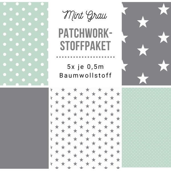 Stoffpaket Patchwork Baumwollstoffe 5 x (50x148cm) DIY Mint Grau