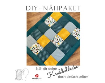 Nähpaket * Patchworkdecke nähen * DIY * Krabbeldecke * Patchwork Stoffe * Babydecke * Patchworkstoffe * Dschungel Petrol