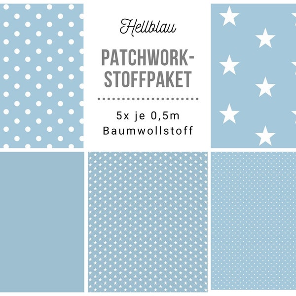 Stoffpaket Patchwork Baumwollstoffe 5 x (50x148cm) DIY hellblau