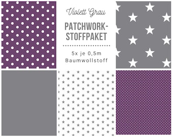 7,99 Euro/meter Stoffpaket Patchwork Baumwollstoffe 5 x (50 x 150 cm) DIY Violett Grau