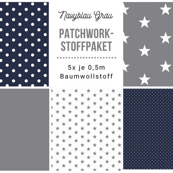 Stoffpaket Patchwork Baumwollstoffe 5 x (50x148cm) DIY Blau Grau