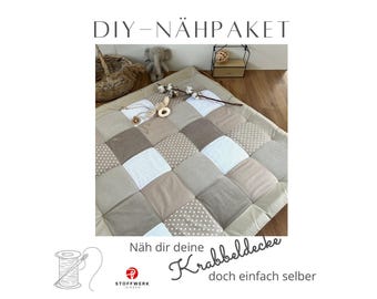 Nähpaket * Patchworkdecke * DIY * Krabbeldecke * Patchwork Stoffe  *Babydecke * Waffelpique Cord Sand Beige