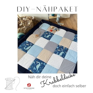 Nähpaket * Patchworkdecke * DIY * Krabbeldecke * Patchwork Stoffe  *Babydecke * Dinosaurier Blau Sand