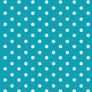 May include: A seamless pattern of white polka dots on a teal blue background.