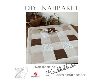 Nähpaket * Patchworkdecke * DIY * Waffelpiqué * Krabbeldecke * Patchwork Stoffe  *Babydecke * Streublümchen Sand