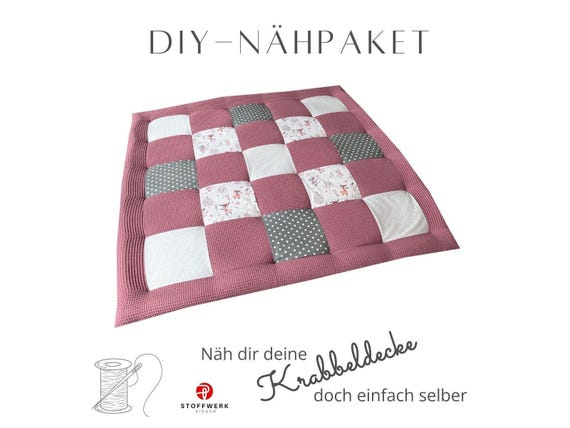 Nähpaket * Patchworkdecke * DIY * Waffelpiqué * Krabbeldecke * Patchwork Stoffe  *Babydecke * Rehe Altrosa
