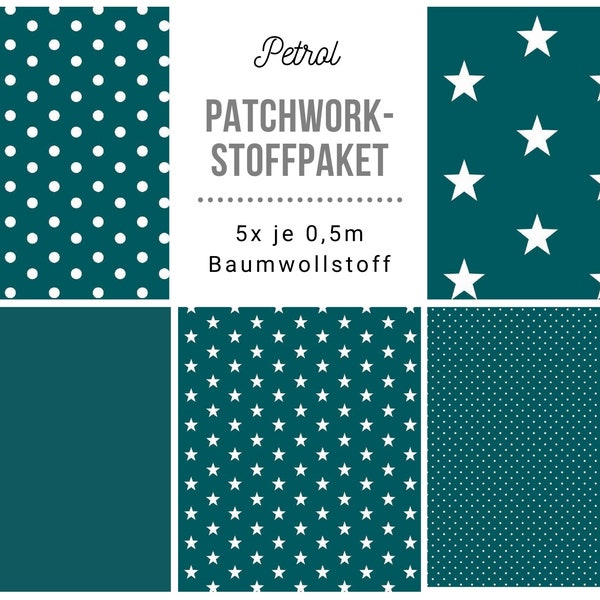 Stoffpaket Patchwork Baumwollstoffe 5 x (50x148cm) DIY petrol