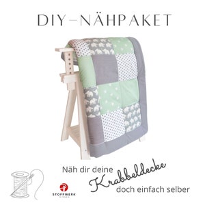 Nähpaket * Patchworkdecke * DIY * Krabbeldecke * Patchwork Stoffe  *Babydecke * Patchwork Elefant Mint Grau