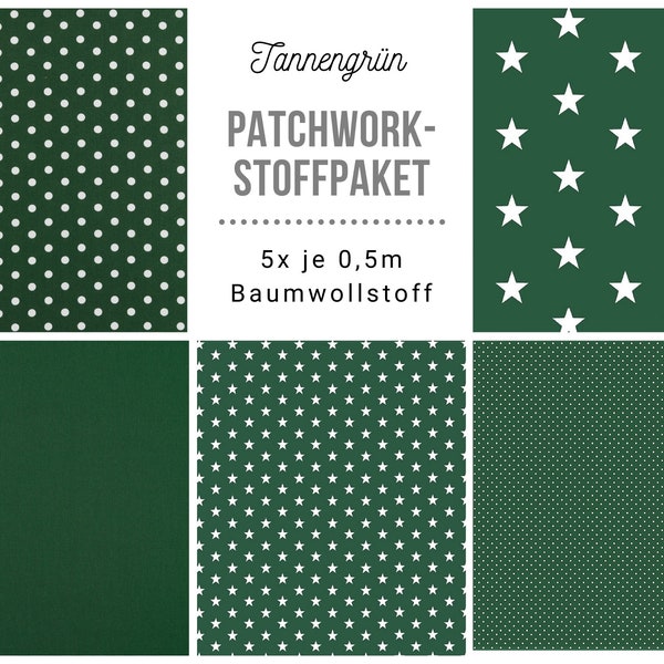 Stoffpaket Patchwork Baumwollstoffe 5 x (50x148cm) DIY tannengrün
