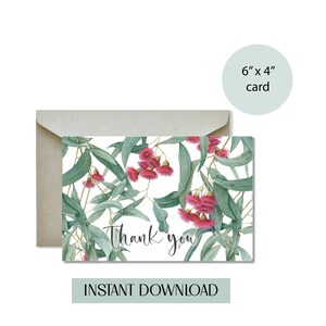 Thank You Printable Card, Eucalyptus, Red Flowering Gum, Digital Download, Australian Plant, Instant Download
